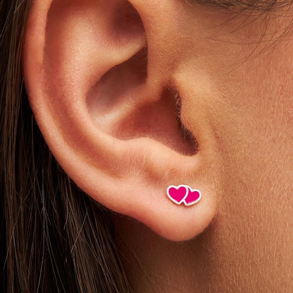 LULU Copenhagen 2Hearts earring 1 pcs silver plated Ear stud, 1 pcs Plum
