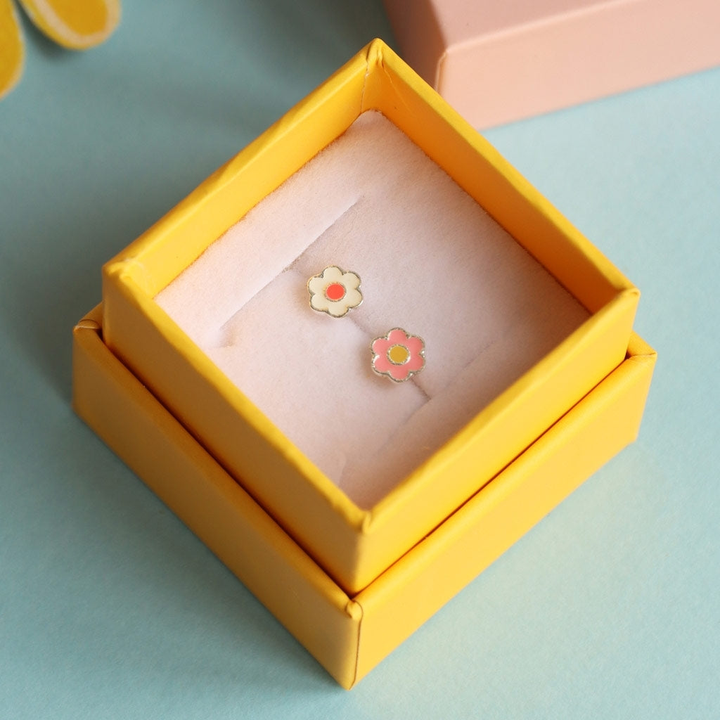 LULU Copenhagen Anemone earring 1 pcs gold plated Ear stud, 1 pcs Orange/Coral - White