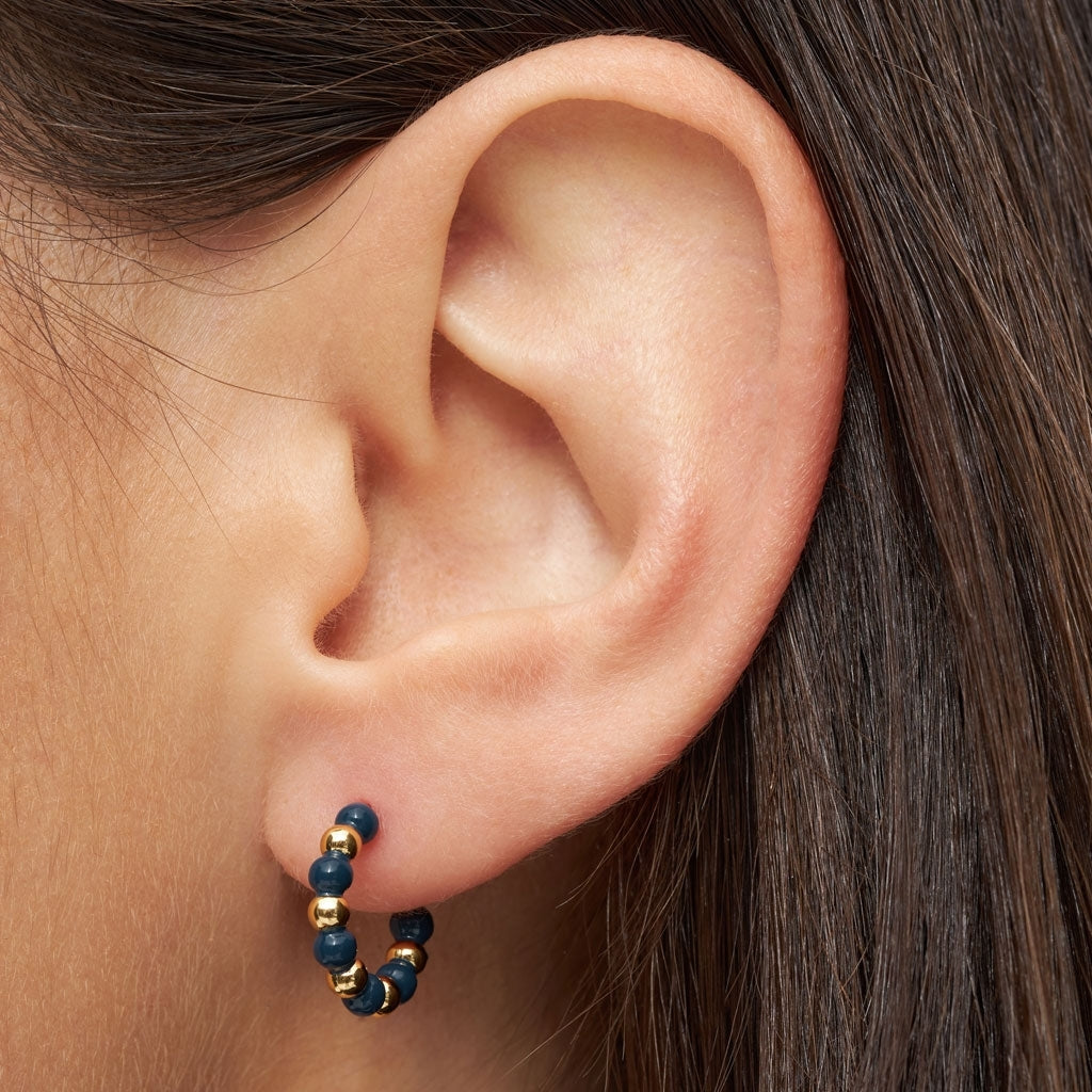 LULU Copenhagen Color Ball Beads Hoops Pair Hoops Gold Plated/Retro Dark Blue