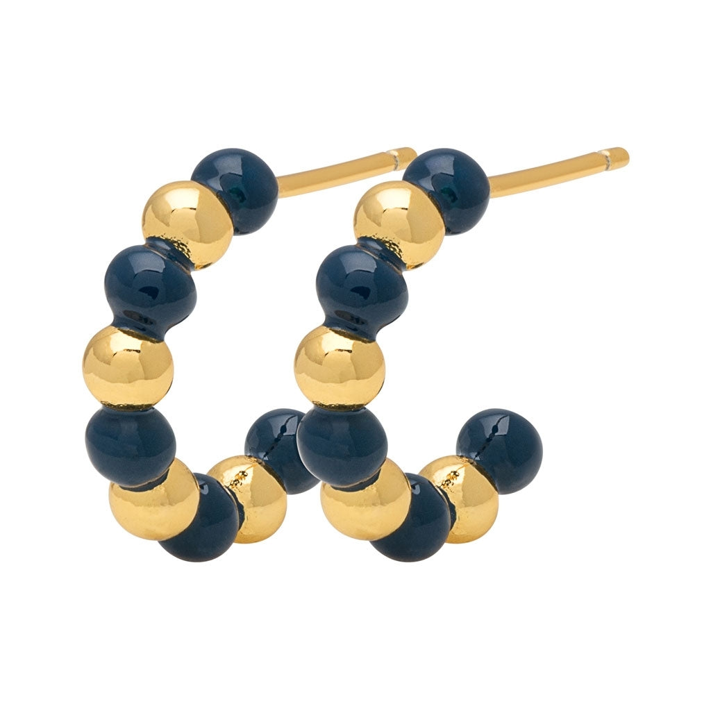 LULU Copenhagen Color Ball Beads Hoops Pair Hoops Gold Plated/Retro Dark Blue