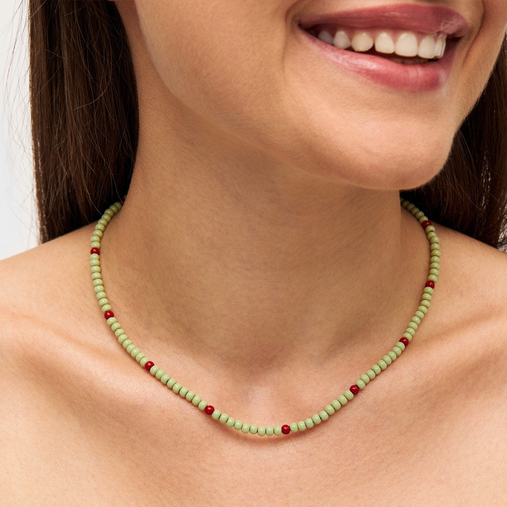 LULU Copenhagen Color Ball Necklace Necklaces Silk Light Green/Passion Red
