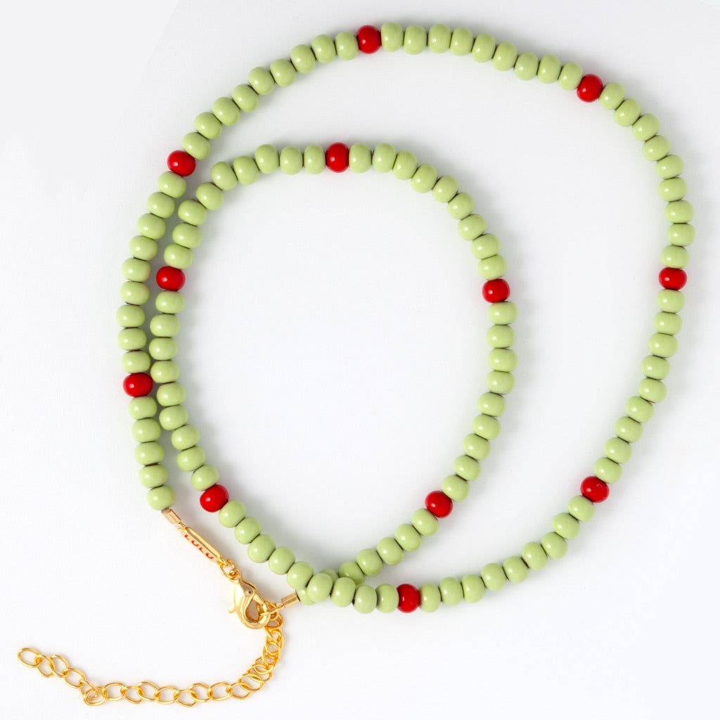 LULU Copenhagen Color Ball Necklace Necklaces Silk Light Green/Passion Red