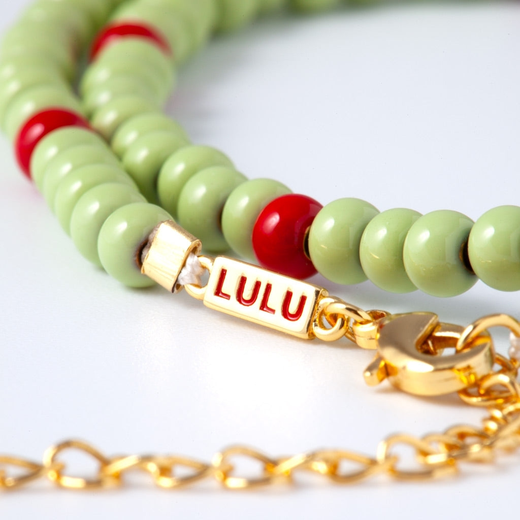 LULU Copenhagen Color Ball Necklace Necklaces Silk Light Green/Passion Red