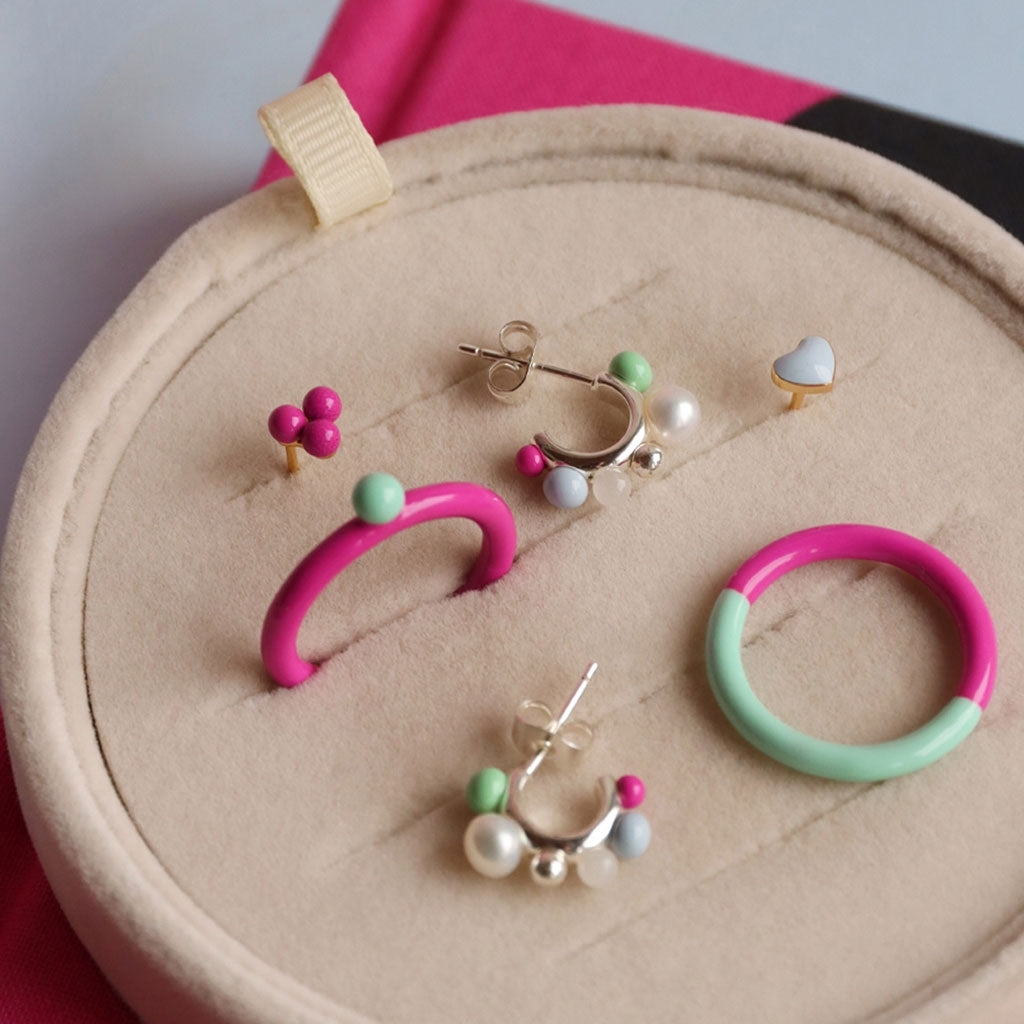 LULU Copenhagen Double Color Ring Rings Electric Fuchsia Pink/Mint