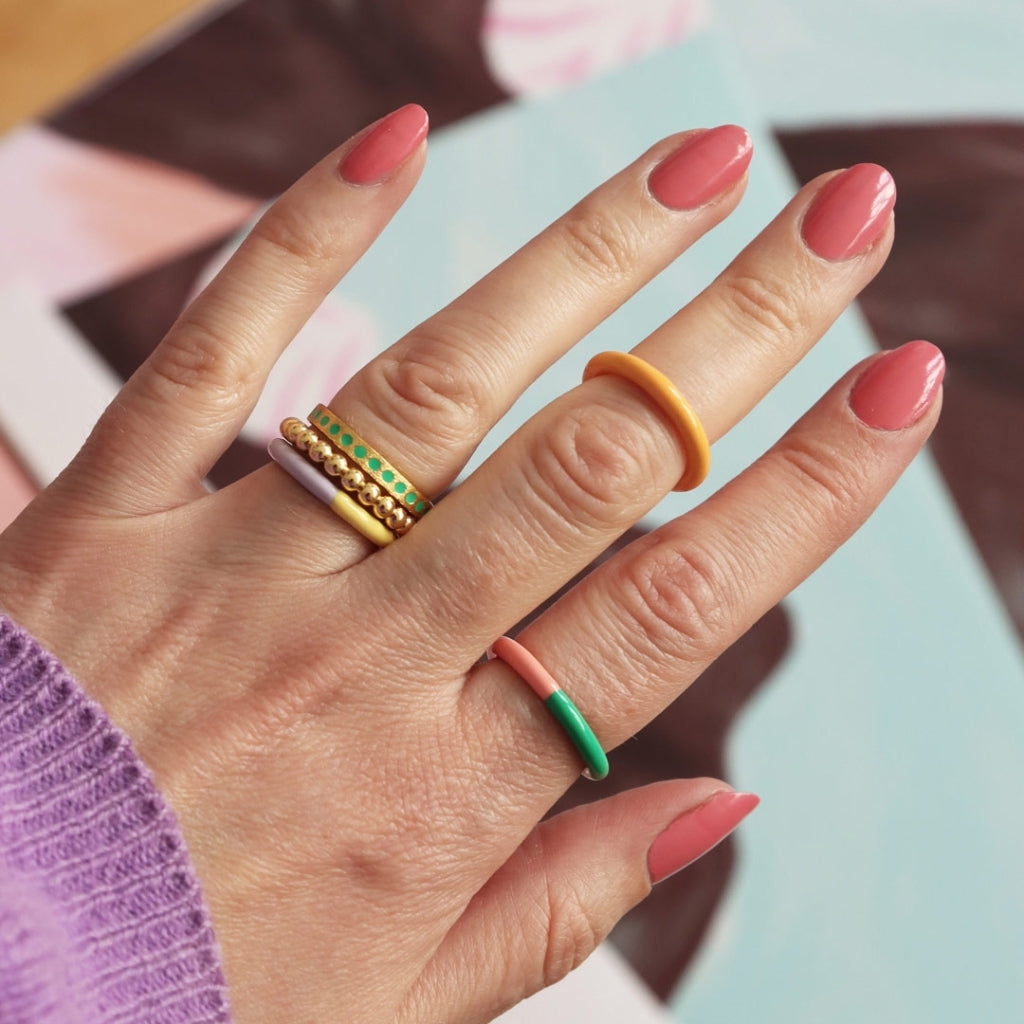 LULU Copenhagen Double Color Ring Rings Light Green - Burnt Coral