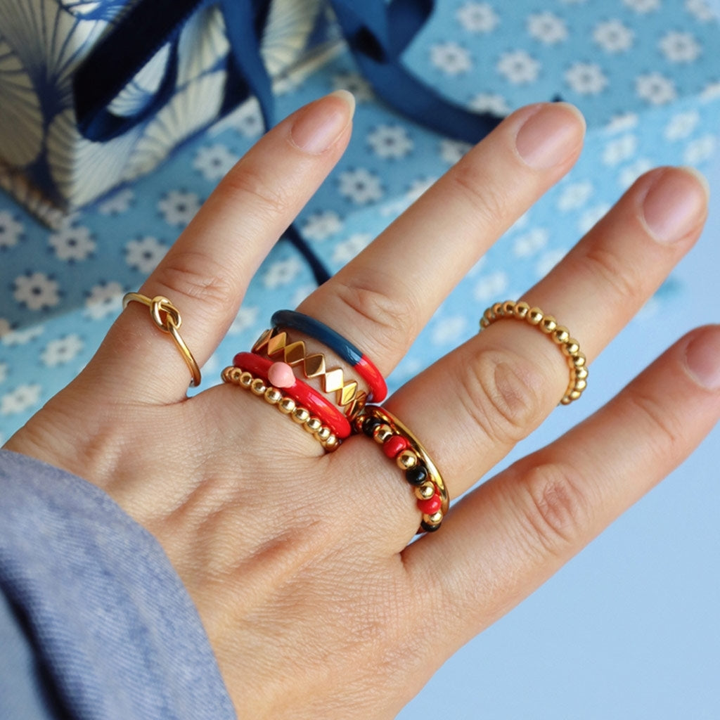 LULU Copenhagen Double Color Ring Rings Orange/Coral - Blue