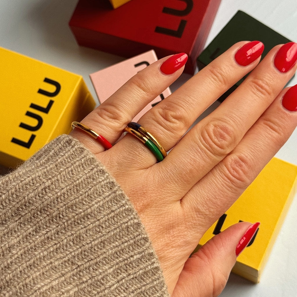 LULU Copenhagen Double Color Ring gold plated Rings Gold/Passion Red
