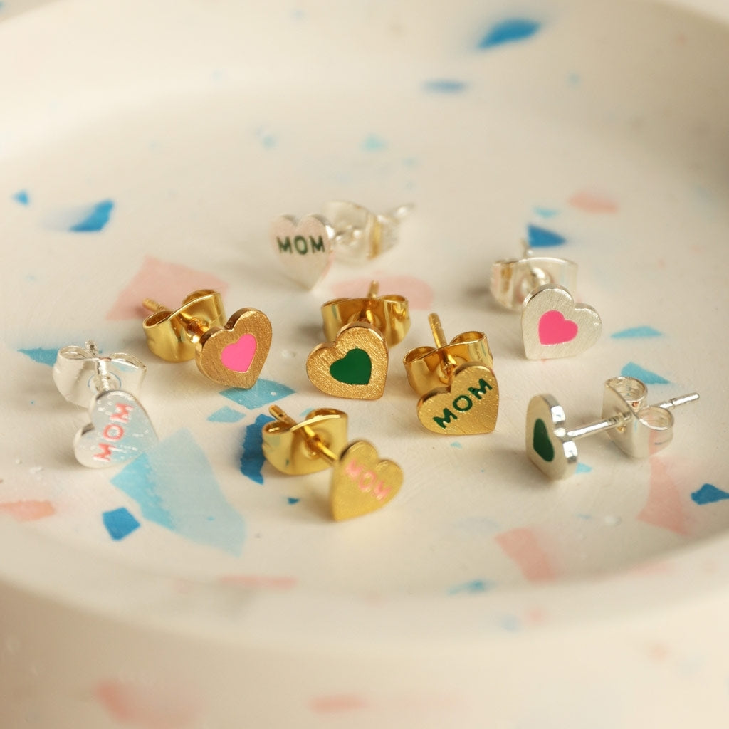 LULU Copenhagen Heart Mom earring 1 pcs silver plated Ear stud, 1 pcs Green